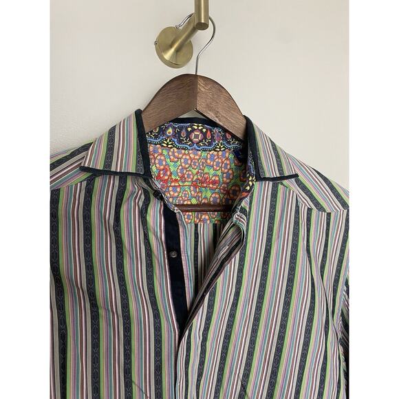 ROBERT GRAHAM Mens Shirt Striped‎ Button Down L/S Flip Cuff Retro Rodeo Sz Large - Picture 1 of 9
